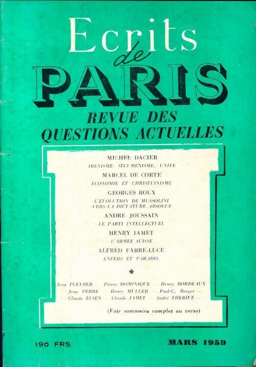 Livrenpoche : Ecrits de Paris n°169 - Collectif - Livre