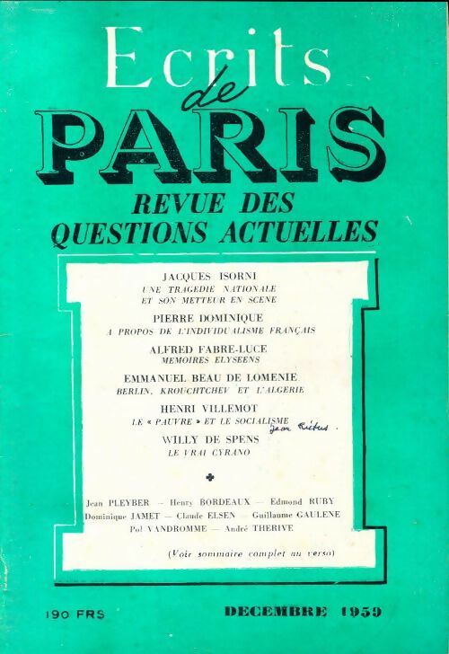 Livrenpoche : Ecrits de Paris n°177 - Collectif - Livre