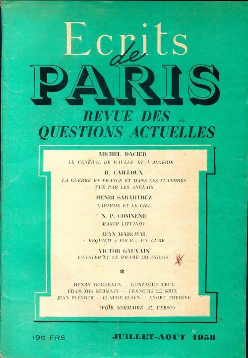 Livrenpoche : Ecrits de Paris n°162 - Collectif - Livre