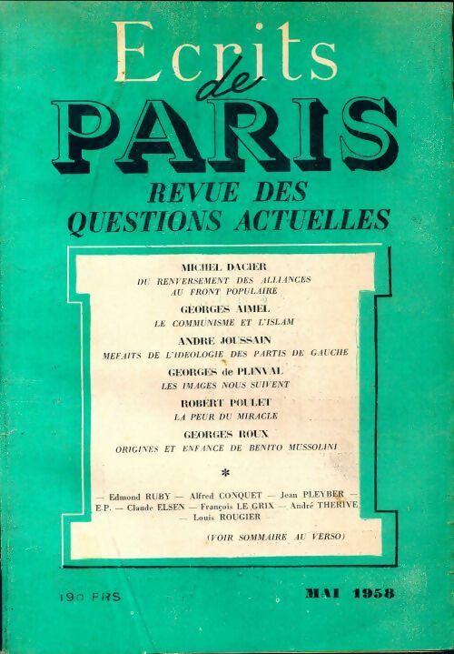 Livrenpoche : Ecrits de Paris n°160 - Collectif - Livre
