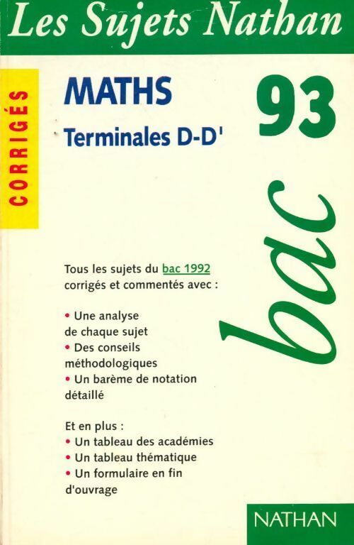 Livrenpoche : Maths Terminales D-D' corriges 1993 - Collectif - Livre