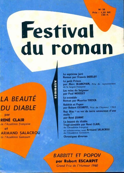 Livrenpoche : Festival du roman n°38 : La beauté du diable de R. Clair / Babbitt et Popov de R. Escarpit - Collectif - Livre