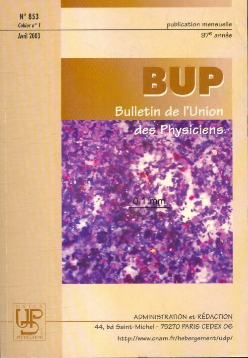 Bup n°853 cahier n°1 - Collectif -  UDP - Livre