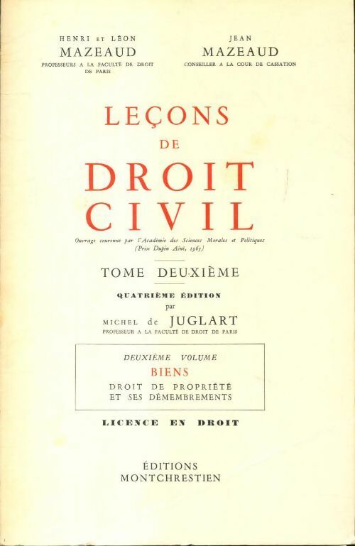Livrenpoche : Leçons de droit civil Tome II - Henri Mazeaud - Livre
