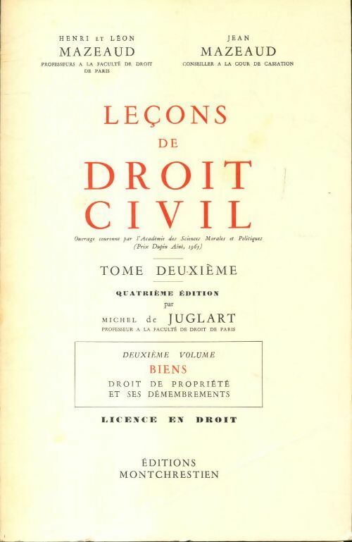 Leçons de droit civil Tome II - Henri Mazeaud -  Montchrestien GF - Livre