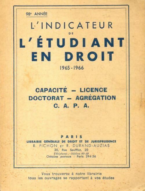 Livrenpoche : L'indicateur de l'étudiant en droit 1965-1966 - Collectif - Livre