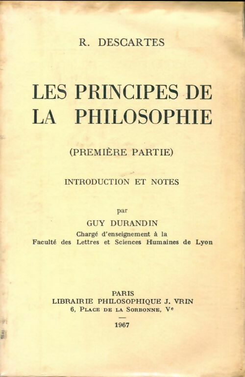 Livrenpoche : Les principes de la philosophie Tome I - René Descartes - Livre