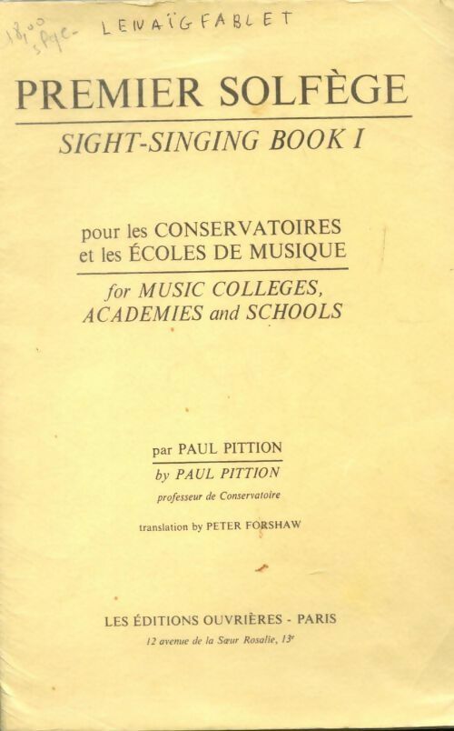 Livrenpoche : Premier solfège - Paul Pittion - Livre