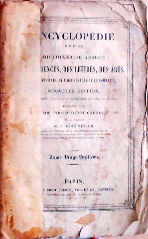 Livrenpoche : Encyclopédie moderne Tome XXVII : U-Zygène - Léon Renier - Livre