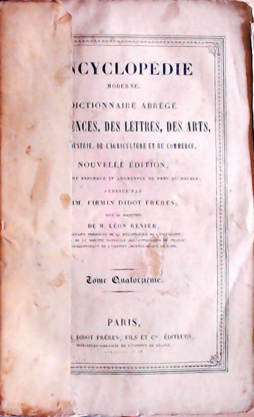 Livrenpoche : Encyclopédie moderne Tome XIV : Encaustique-Eylau - Léon Renier - Livre