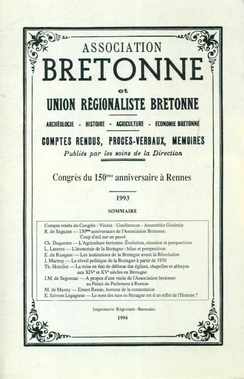 Livrenpoche : Association bretonne et union régionaliste bretonne 1993 - Collectif - Livre