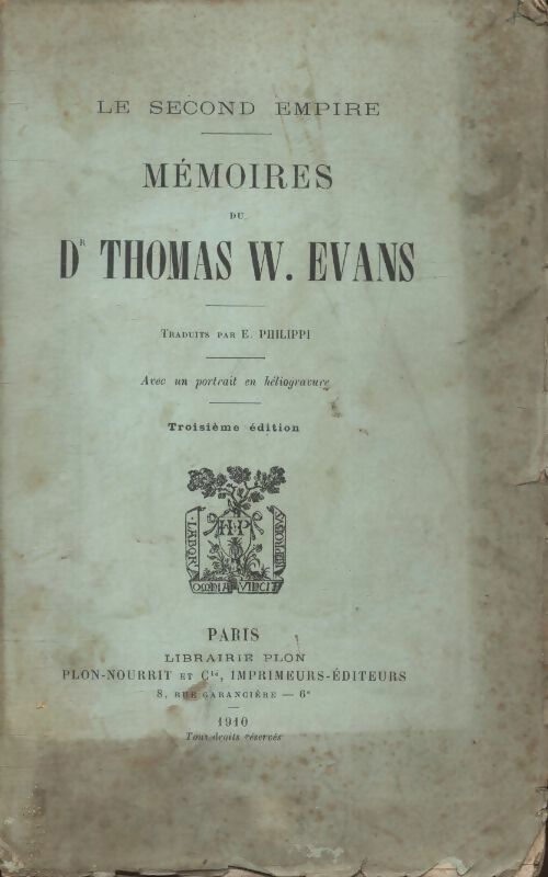 Livrenpoche : Mémoires - Docteur Thomas W Evans - Livre