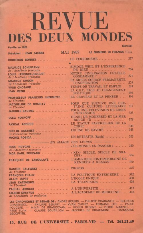 Livrenpoche : Revue des deux mondes Mai 1982 - Collectif - Livre