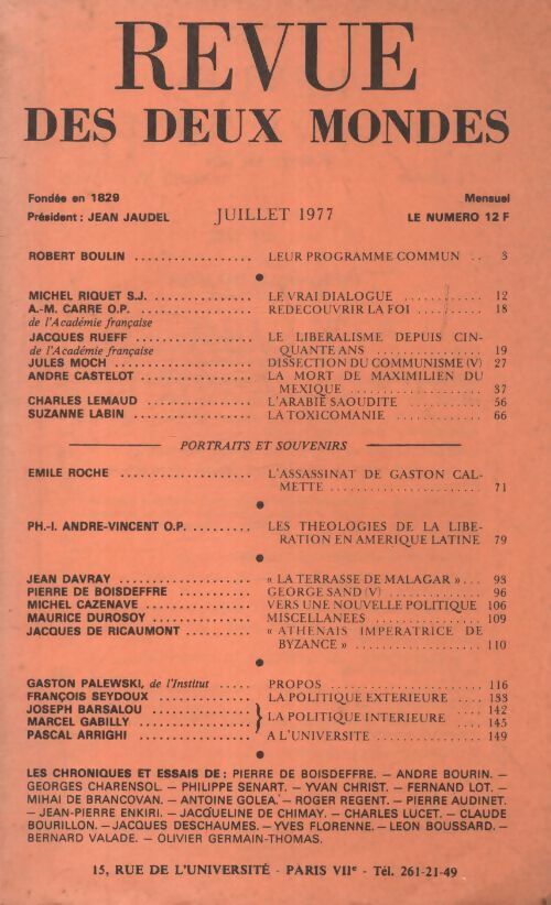 Livrenpoche : Revue des deux mondes juillet 1977 - Collectif - Livre