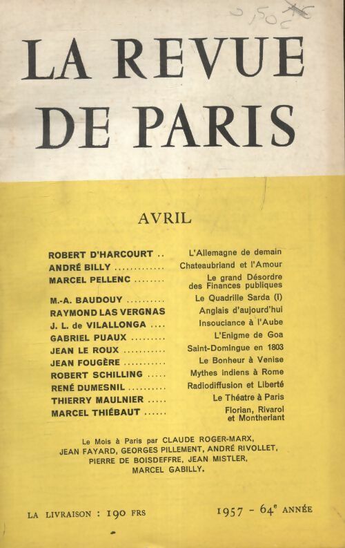 Livrenpoche : La revue de Paris avril 1957 n°4 - Collectif - Livre