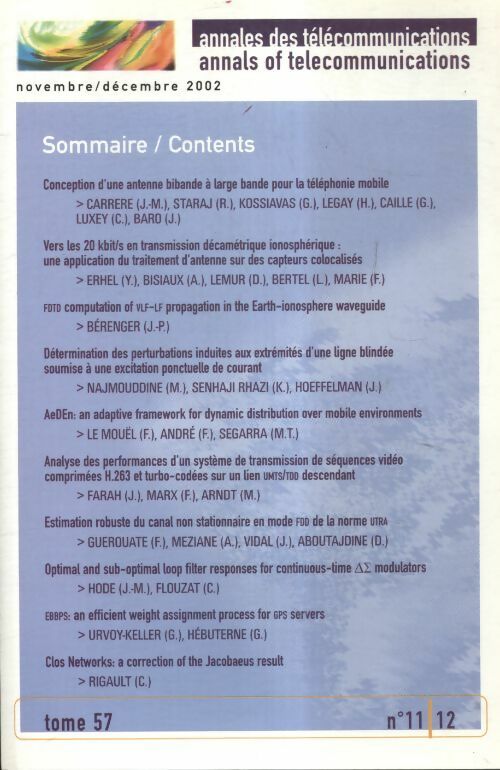 Livrenpoche : Annales des télécommunications Tome 57 n°11/12 - Collectif - Livre