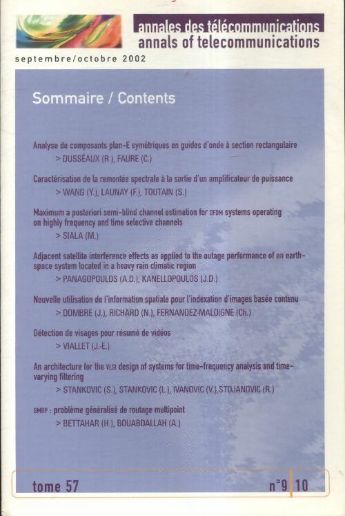 Livrenpoche : Annales des télécommunications Tome 57 n°9/10 - Collectif - Livre