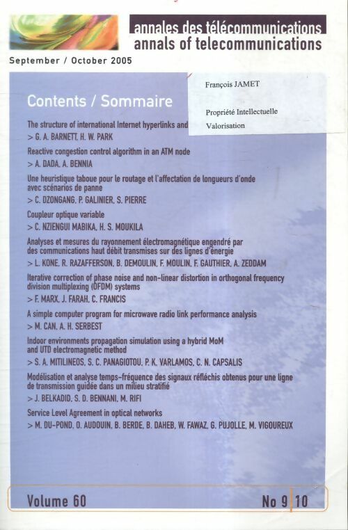 Livrenpoche : Annales des télécommunications Tome 60 n°9/10 - Collectif - Livre