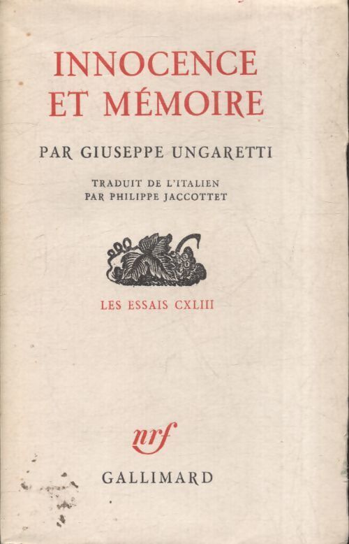 Innocence et mémoire - Giuseppe Ungaretti - Livre