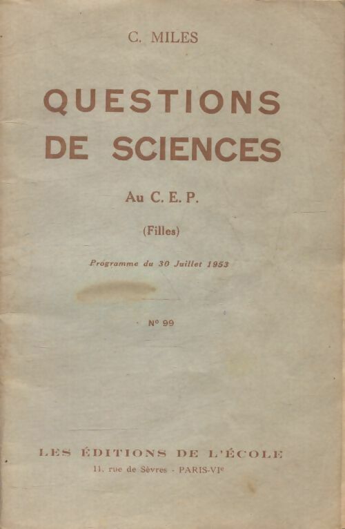 Livrenpoche : Questions de sciences au CEP - C Miles - Livre