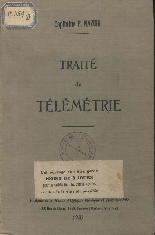 Livrenpoche : Traité de télémétrie. - P Mazuir - Livre