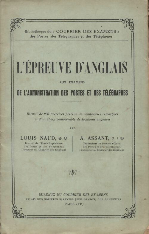 Livrenpoche : L'épreuve d'anglais aux examens de l'administration des postes et des télégraphes - Louis Naud - Livre