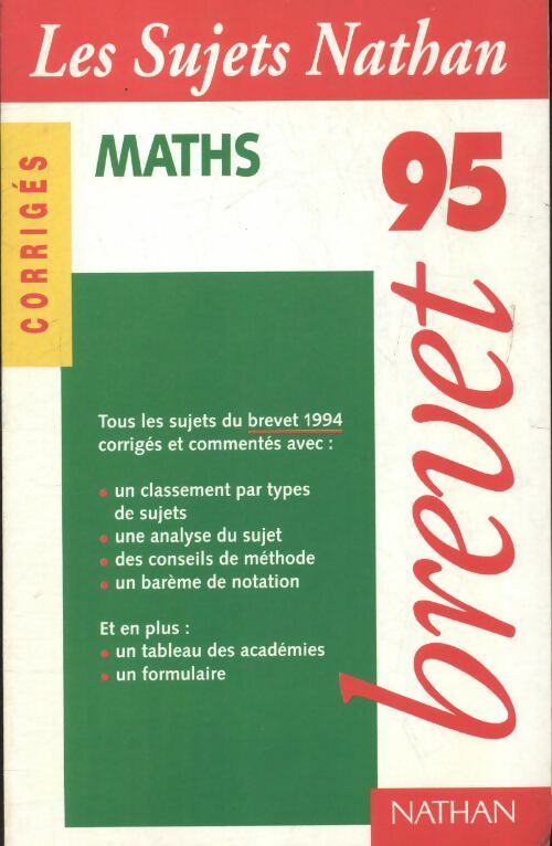 Maths brevet sujets corrigés 95 - Collectif -  Nathan GF - Livre