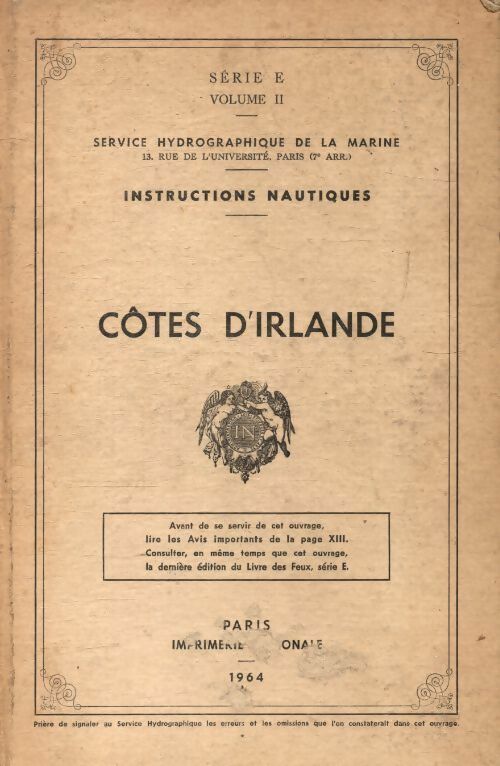 Livrenpoche : Instructions nautiques : Côtes d'Irlande série E volume II - Collectif - Livre