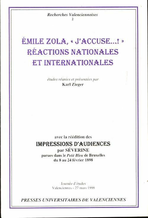 Livrenpoche : Recherches valenciennoises n°2 : Emile Zola j'accuse - Collectif - Livre
