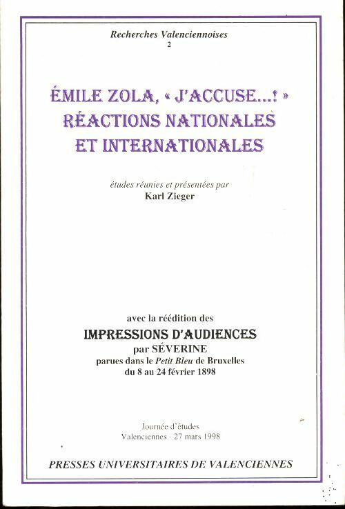 Livrenpoche : Recherches valenciennoises n°2 : Emile Zola j'accuse - Collectif - Livre
