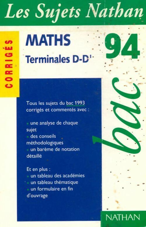 Livrenpoche : Maths Terminales D, D'  corrigés 1994 - Dominique Besnard - Livre