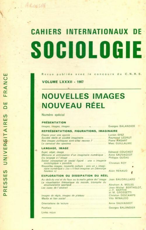 Cahiers internationaux de Sociologie n°LXXXII - Collectif -  Cahiers internationaux de sociologie - Livre