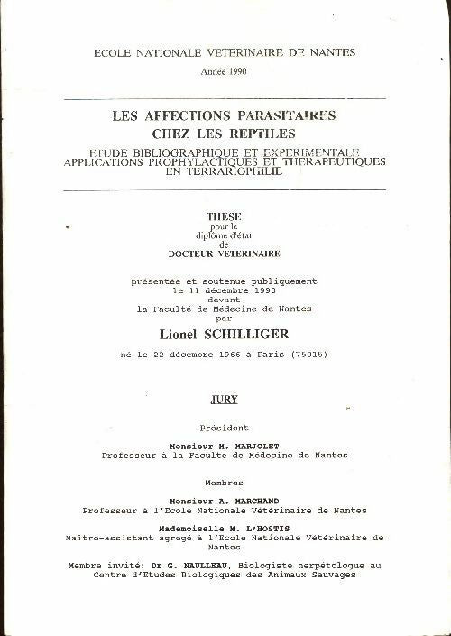 Livrenpoche : Les affections parasitaires chez les reptiles - Lionel Schilliger - Livre