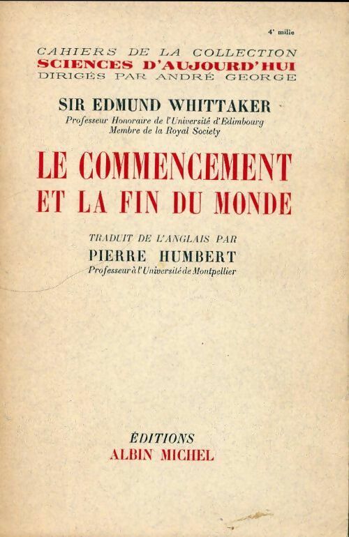 Livrenpoche : Le commencement et la fin du monde - Sir Edmund Whittaker - Livre