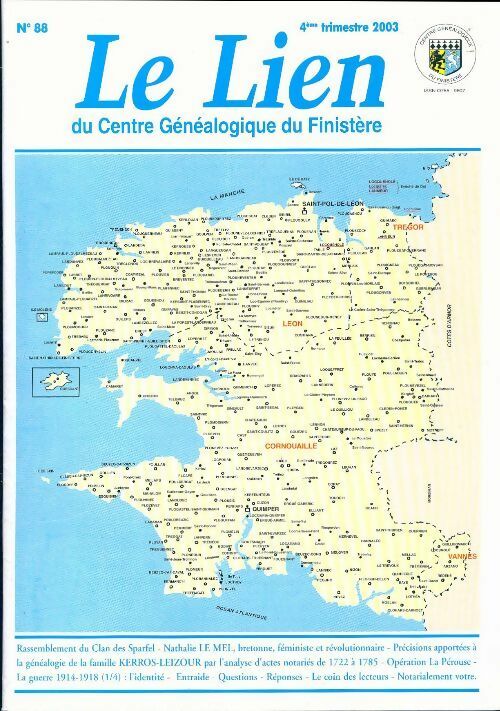Livrenpoche : Le lien du centre généalogique Finistère n°88 - Collectif - Livre