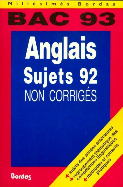 Anglais Sujets 92 non corrigés - Collectif -  Millésimés - Livre