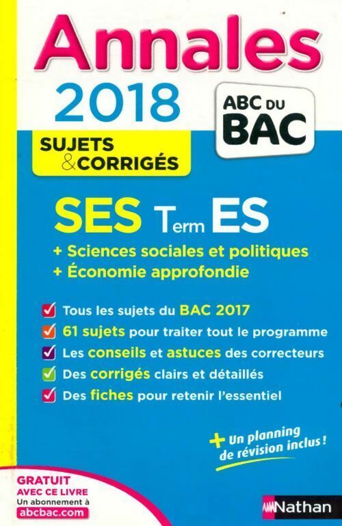 Livrenpoche : Annales Terminales ES Sujets & corrigés 2018 - Béatrice Foussat - Livre