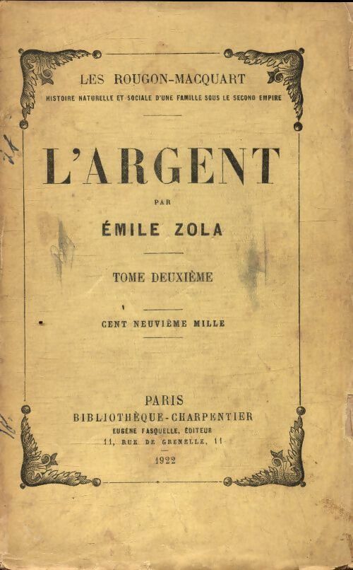 Livrenpoche : L'argent Tome II - Emile Zola - Livre