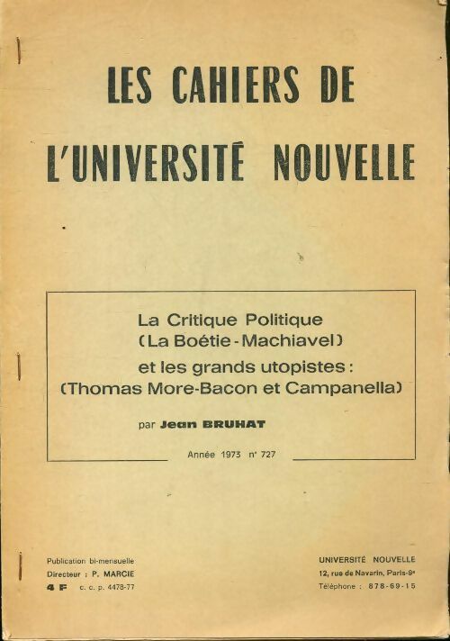 Livrenpoche : Les cahiers de l'université nouvelle n°727 - Jean Bruhat - Livre