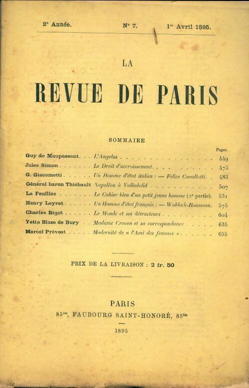 Livrenpoche : La revue de Paris 1895 n°7 - Collectif - Livre