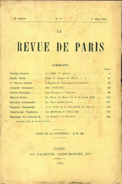 Livrenpoche : La revue de Paris 1912 n°9 - Collectif - Livre