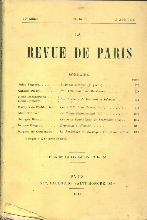 Livrenpoche : La revue de Paris 1912 n°16 - Collectif - Livre