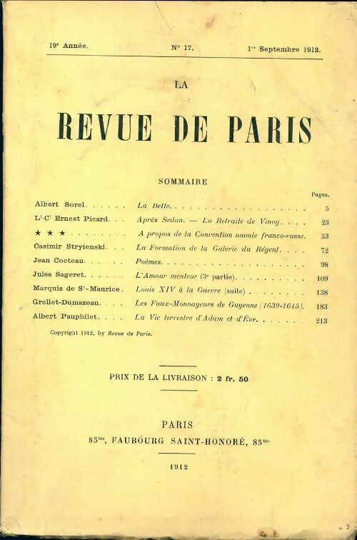 Livrenpoche : La revue de Paris 1912 n°17 - Collectif - Livre
