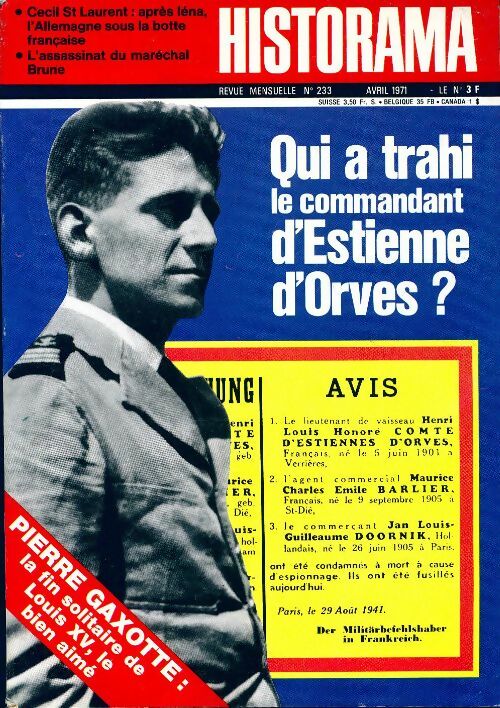Livrenpoche : Historama n°233 : Qui a trahi le commande d'Estienne d'Orves - Collectif - Livre