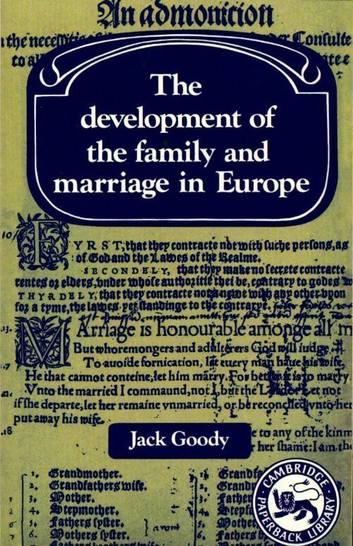 Livrenpoche : The development of the family and marriage in Europe - Jack Goody - Livre