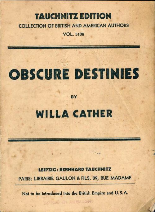 Livrenpoche : Obscure destinies - Willa Cather - Livre
