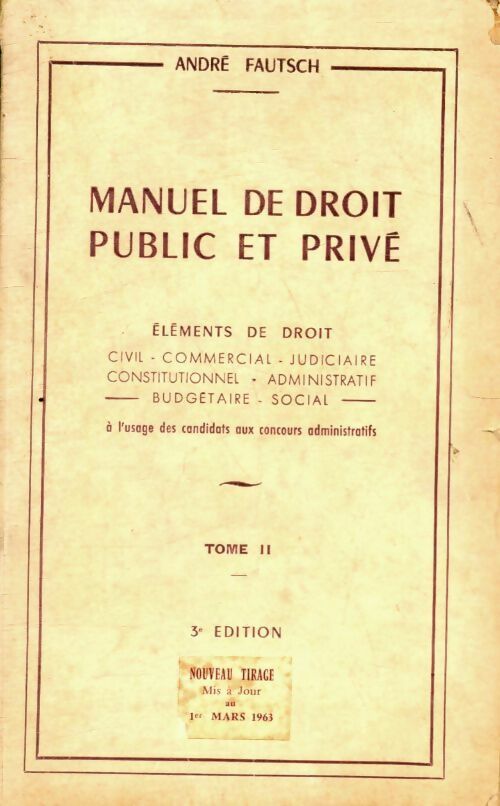 Livrenpoche : Manuel de droit public et prive Tome II - André Fautsch - Livre
