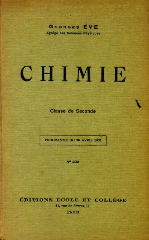 Livrenpoche : Chimie Seconde - Georges Eve - Livre