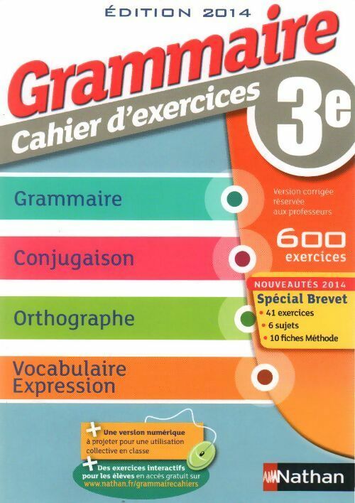 Livrenpoche : Grammaire 3e. Cahier d'exercices. Version corrigée réservée aux professeurs - Cécile De Cazanove - Livre