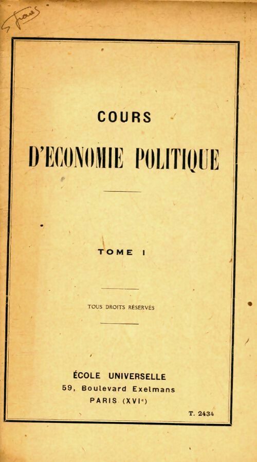 Livrenpoche : Cours d'économie politique Tome I - Inconnu - Livre